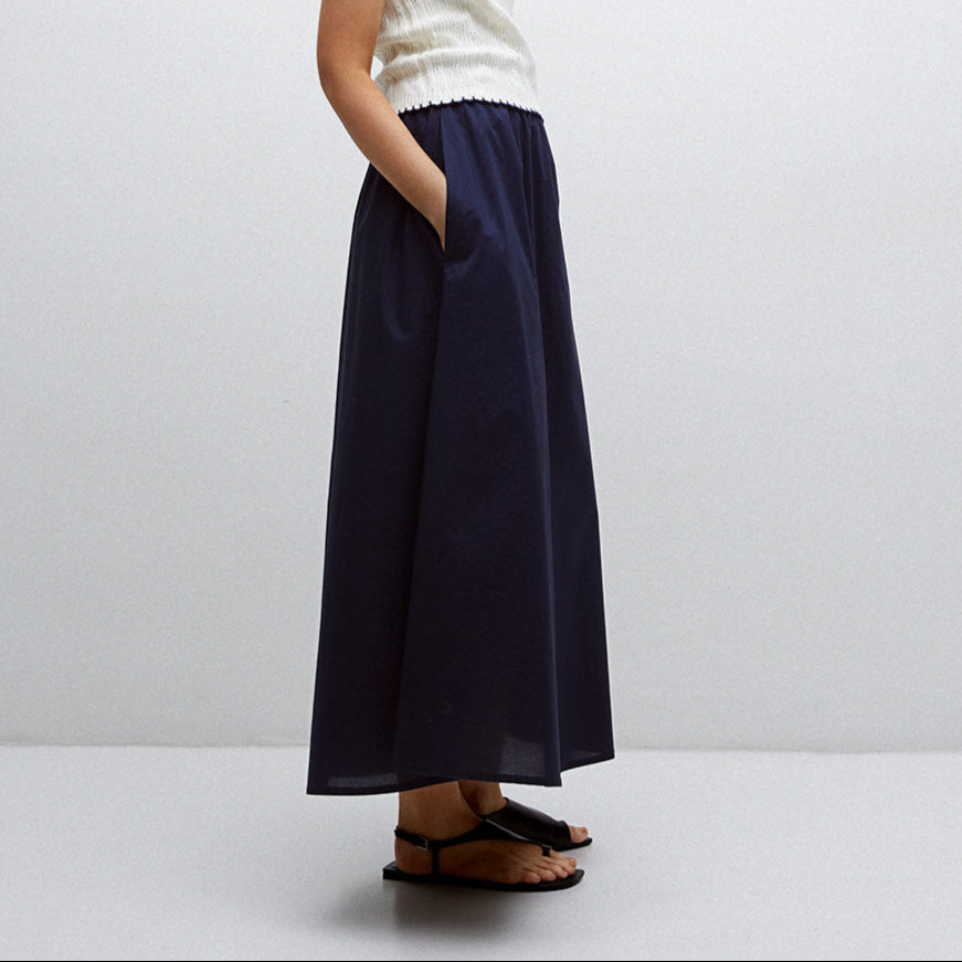 dark navy maxi skirt with elasticated waist and pockets. 