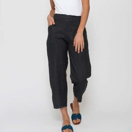 Dark Grey mid ankle length trousers with slight balloon / straight leg style and deep hem