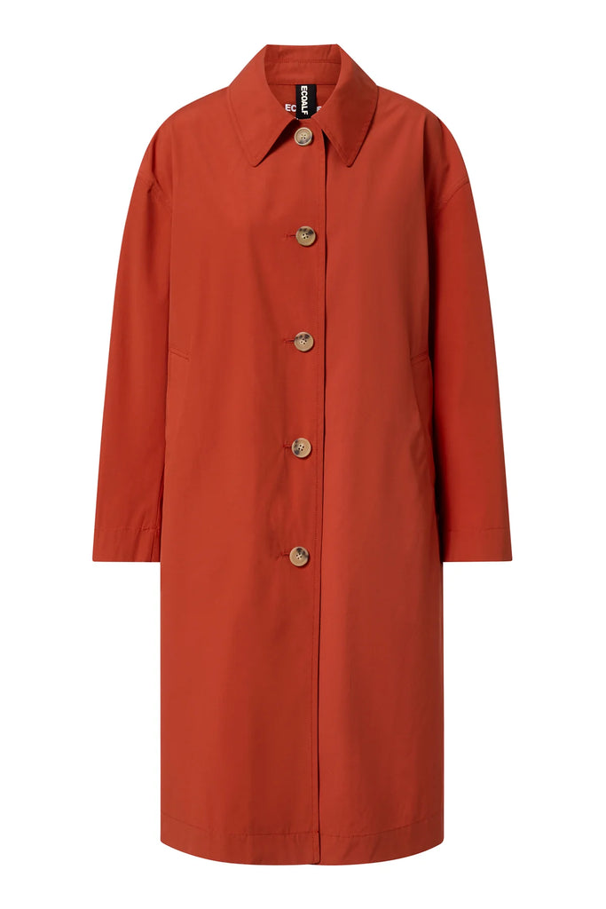 Ecoalf rust-colored coat with a collared neckline and five buttons down the front. Perfect for a stylish look.