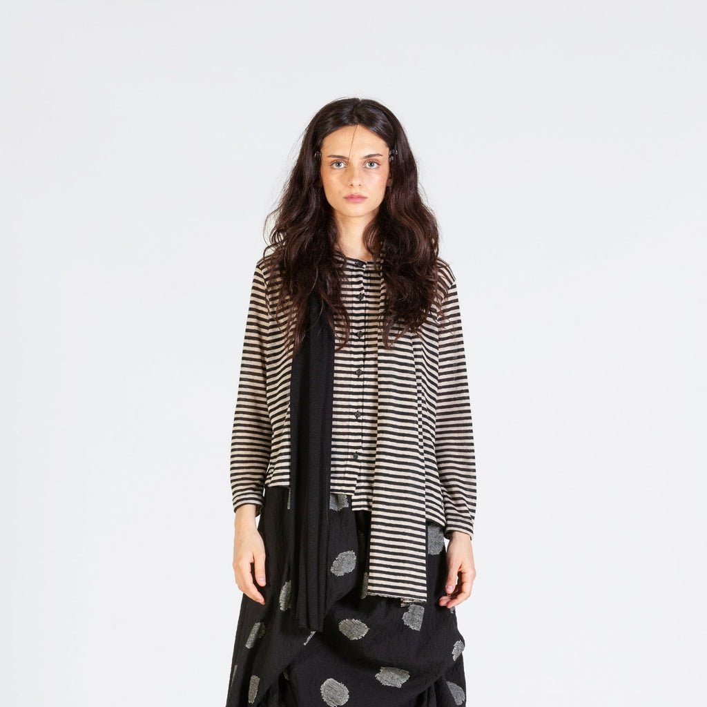 viscose linen in black and oatmeal striped scarf - part stripe part plain 